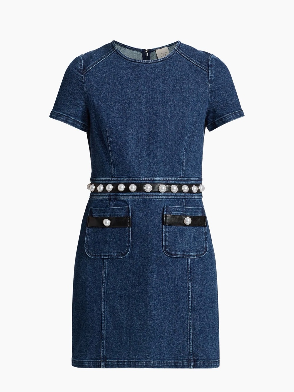 Cinq à Sept Giana Denim Pearl-Embellished Minidress size 0 - Picture 3 of 12